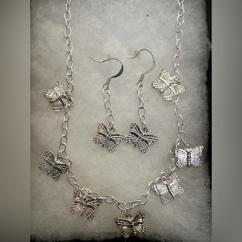 Sterling Silver, Butterfly necklace and earrings 🦋